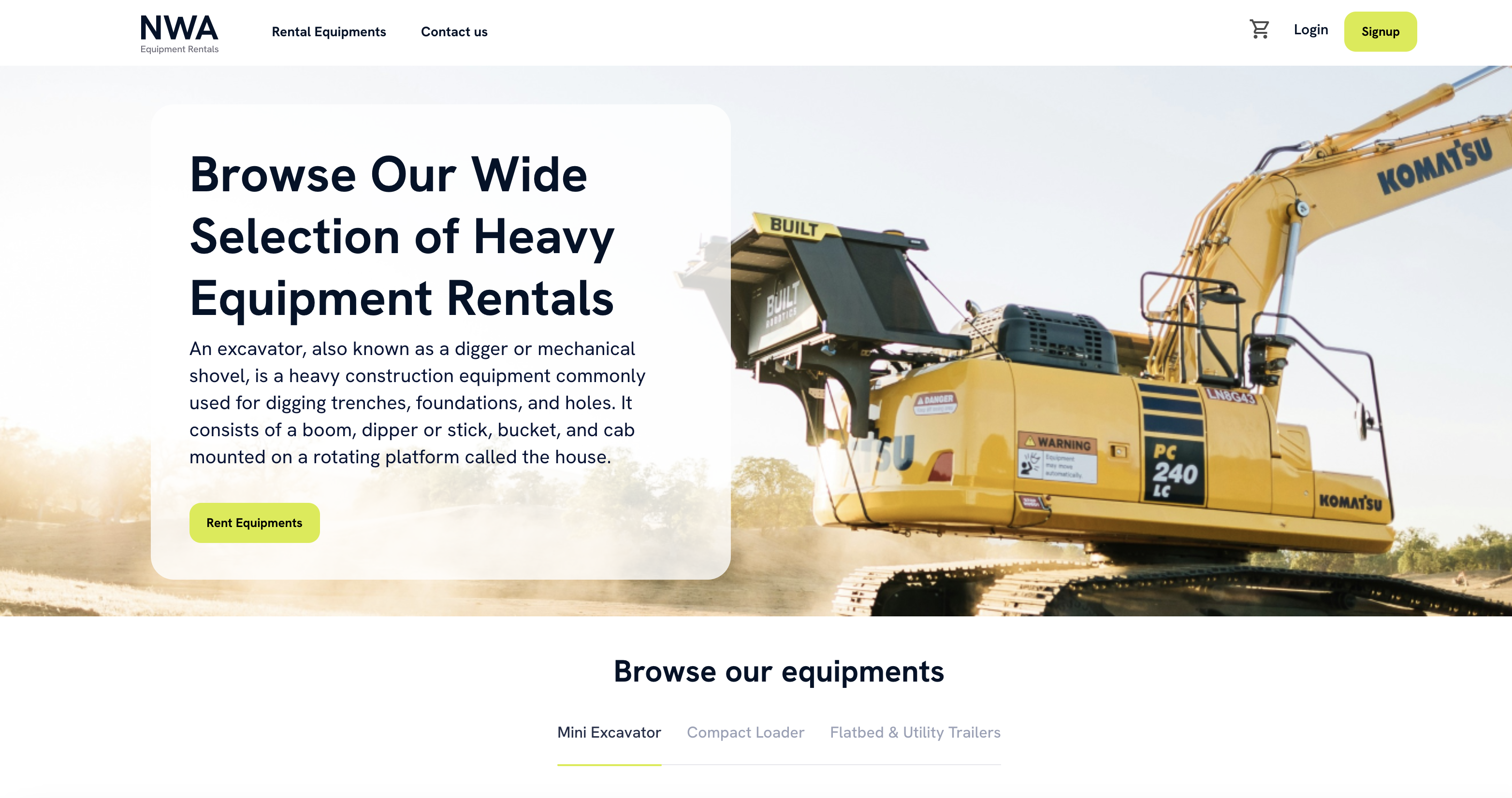 NWA Equipment Rentals | Heavy Equipment Rental Platform